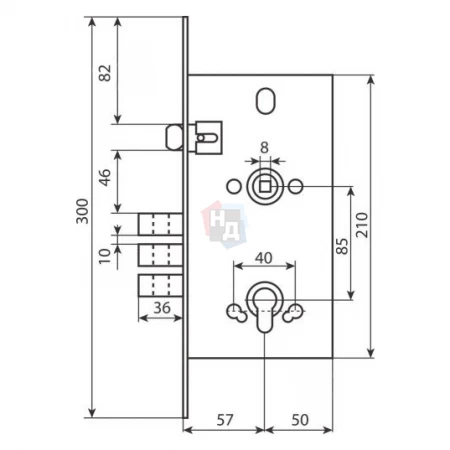 Замок врезной Bruno 352 R PZ хром полированный