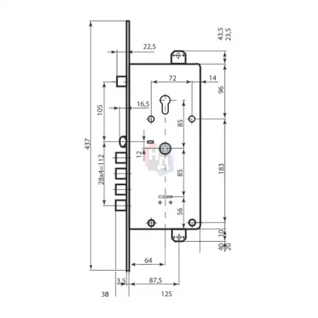 Замок врезной Comit CM-21437 двухсистемный хром
