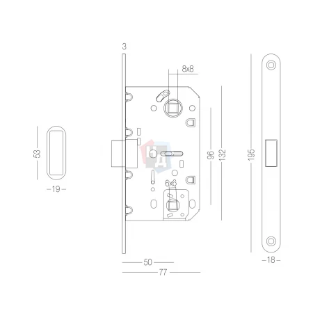 Замок врезной MVM MG-2056 BLACK черный