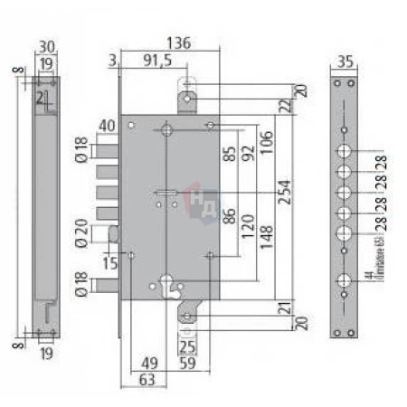 Замок врезной двухсистемный Iseo 618DP-3