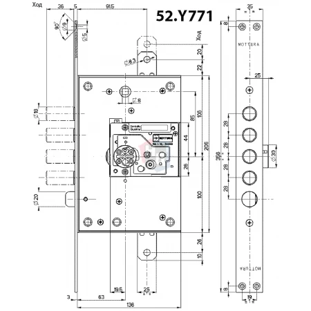 Замок врезной Mottura 52.Y771 My Key (52Y771BSRN54VS) левый