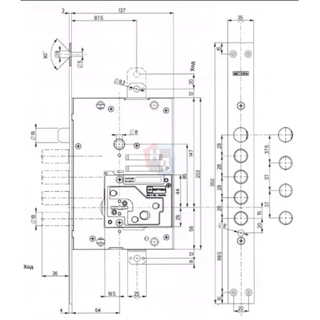 Замок врезной Mottura 52.Y535 (52Y535BDRN54) правый