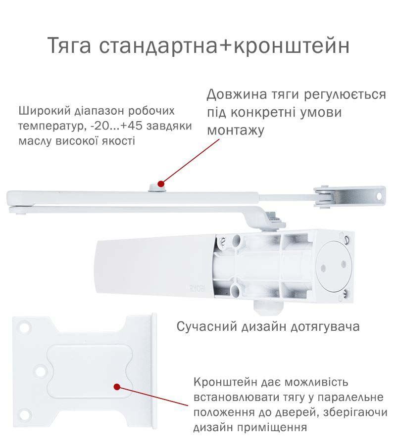 Доводчик дверной накладной RYOBI LIM D-1200 EN2/3/4 BC WHITE белый универсальная тяга (80кг)