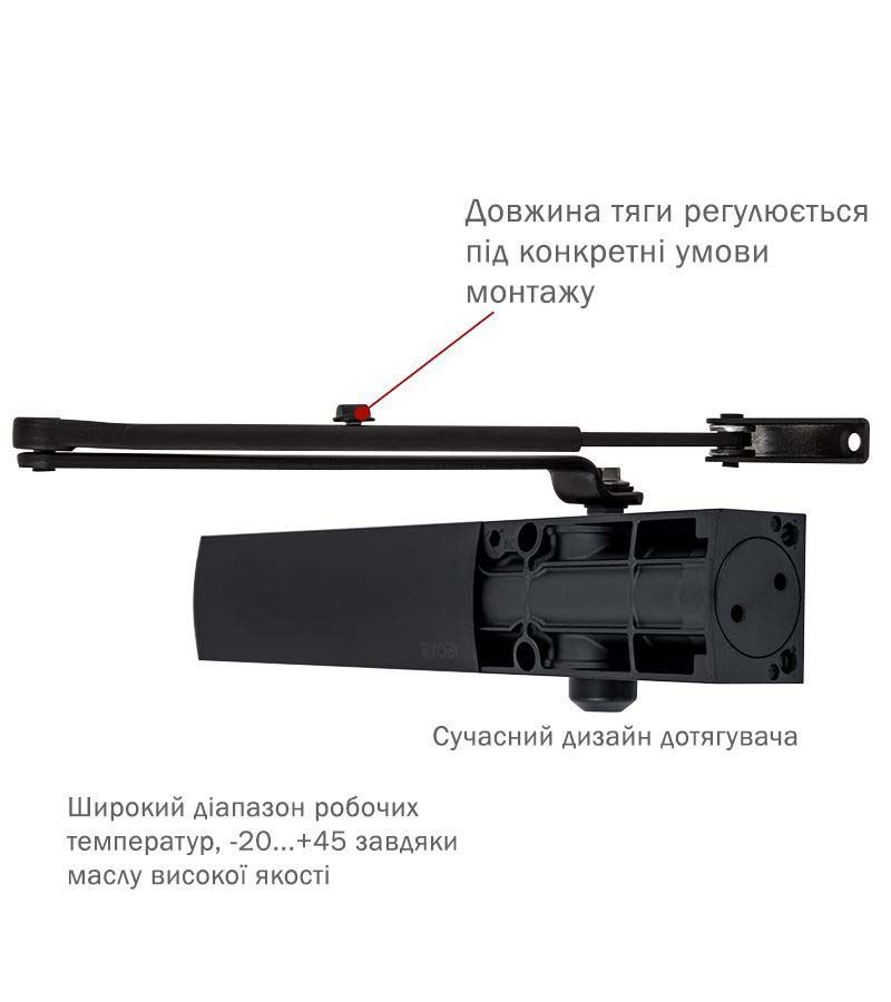 Доводчик дверной накладной RYOBI LIM D-1200 EN2/3/4 BLACK черный стандартная тяга (80кг)