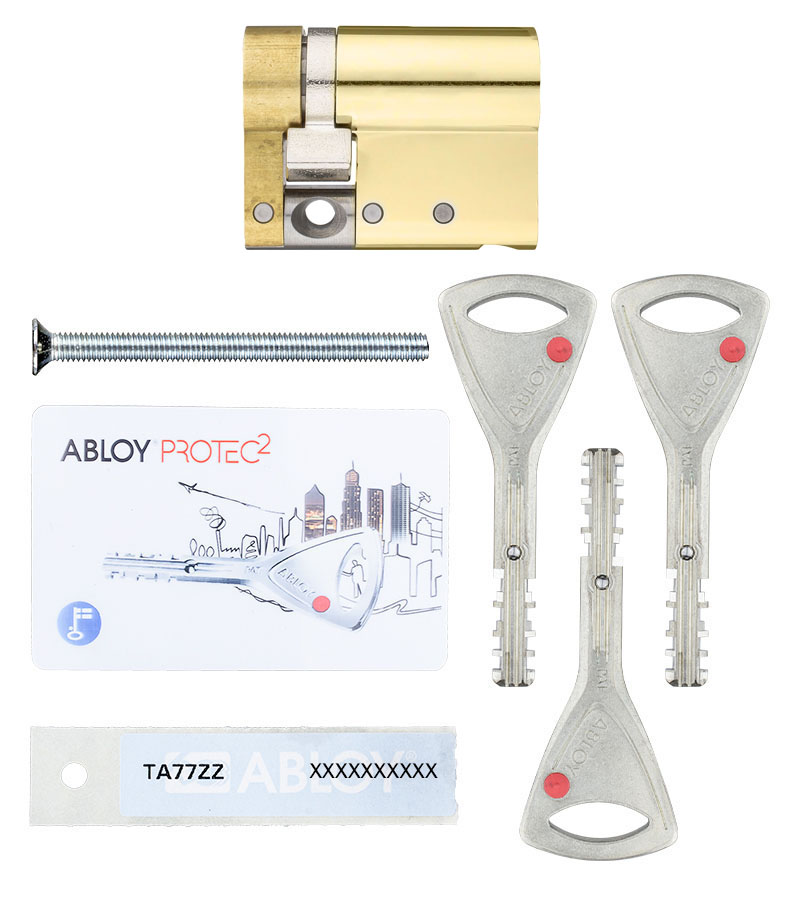 Цилиндр Abloy Protec 2 76,5 (66x10,5) CY321 ключ-половинка KILA латунь полированная