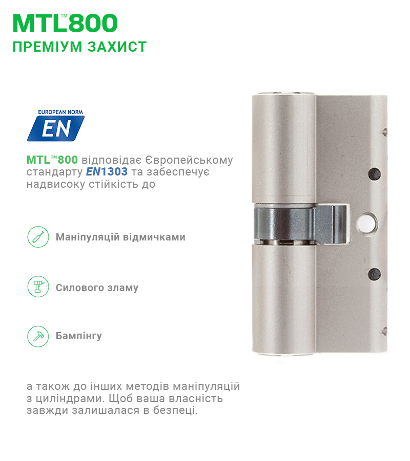 Цилиндр MUL-T-LOCK MTL800/MT5+ 130 (55x75) ключ-ключ NST никель сатин
